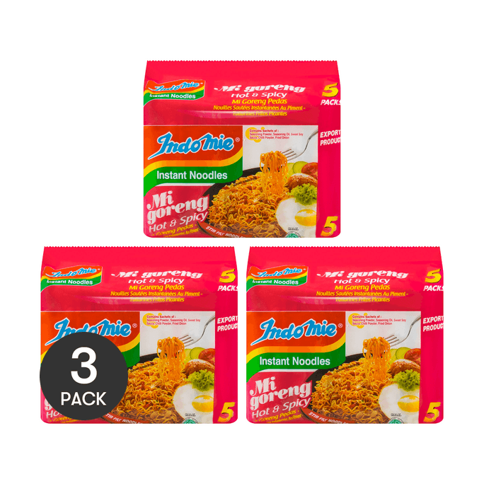 印尼INDOMIE营多 捞面 拌面炒面方便面 香辣味 5连包 400g  *3【3份超值装】【世界十大最好吃泡面】