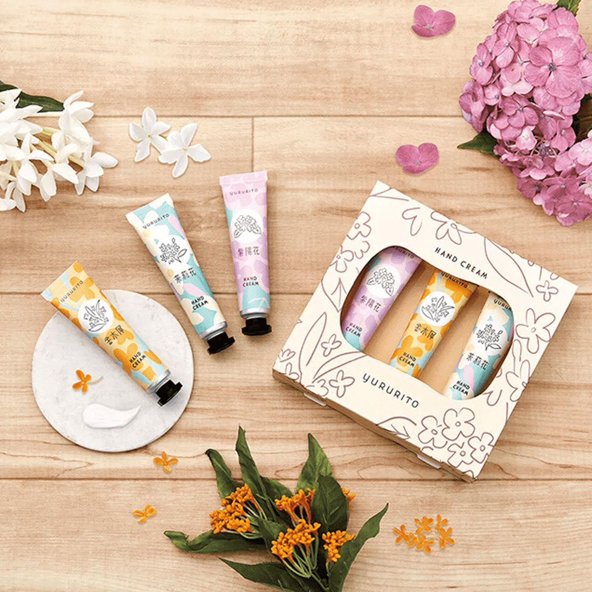 GPP Yururito Hand Cream Set, 3pcs #Hydrangea + Osmanthus + Jasmine
