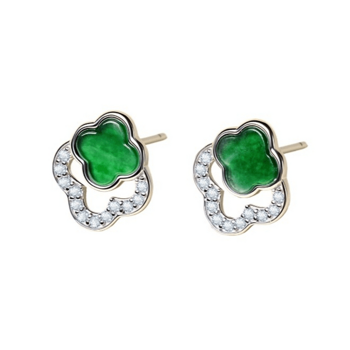 Gongli Shangxin Jadeite Stud Earrings Four Leaf Clover Earrings Premium Luxury Gift Cui Ning Si Xi 11*9mm