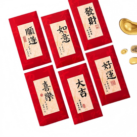 糖宝好物 2026马年新年过年创意书法红包【烫黑金·印花文字】6个装