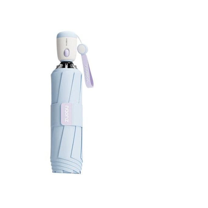 【中国直送】Zuodu 三つ折り自動開閉傘（大型、厚手、耐風性）（アイスブルー、半径48×52cm）