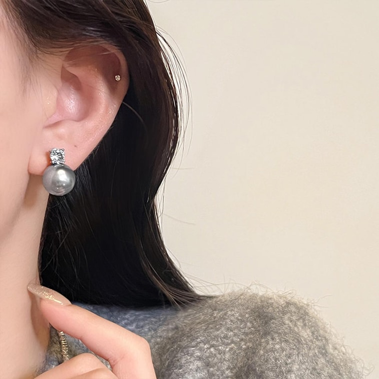Light Luxury High-end Exquisite S925 Sterling Silver Ear Care Grey Pearl Stud Earrings Grey Pearl Zircon Stud Earrings F 7