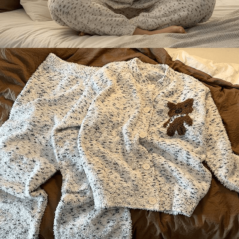 【中国直邮】 Lullabuy 雪绒小熊秋冬绒毛睡衣居家服 S码