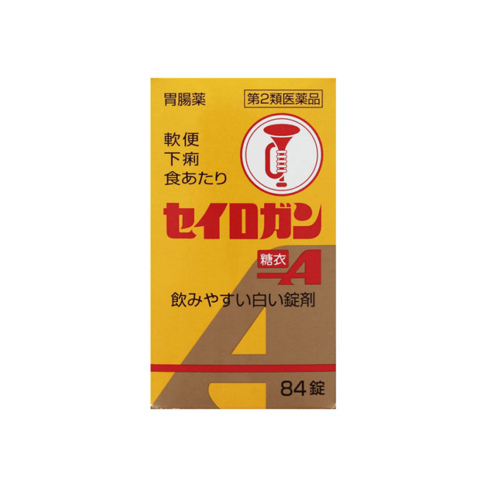일본의 Daiko Pharmaceutical 트럼펫 브랜드 Shoro 알약 설탕 코팅 84 정 휴대용 부드러운 의자 설사 위통 지사제 무취 흰색 알약 상자