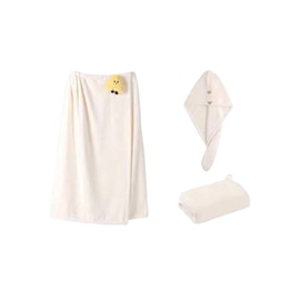Bath Towel Bath Skirt + Towel + Hair Dryer Cap 3 Piece Set Wash And Wash Soft And Quick Dry Cheese White