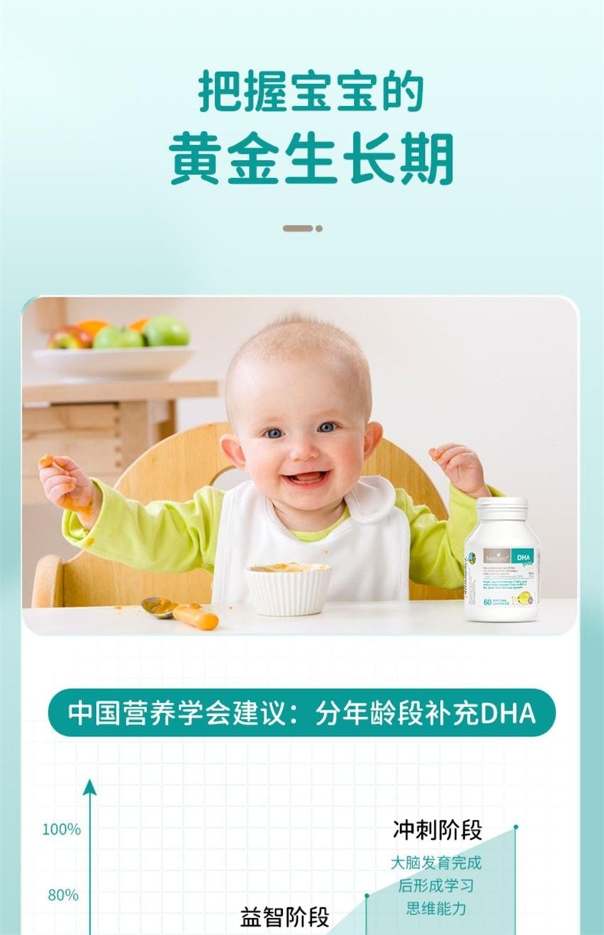 【中國直郵】 澳洲 Bioisland 比奧島 嬰幼兒DHA海藻油膠囊 60粒裝