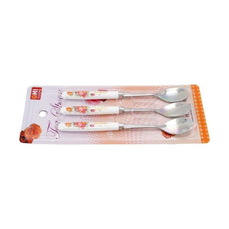 Rose Pattern Stainless Steel Spoon Korean Style Tableware 3-Piece Set 3