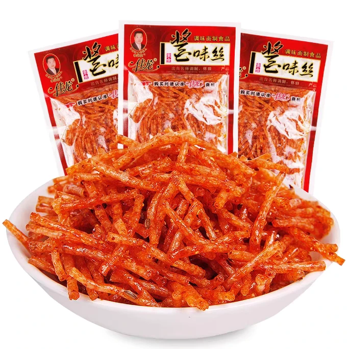 【中国直邮】佳龙酱味丝辣条小零食小吃校园儿时怀旧麻辣好吃的休闲食品 18g*3包