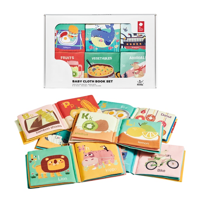 [중국에서 직접 메일] BC BABYCARE 어린이 헝겊 책 6팩 슈퍼 소프트 츄어블 아기 헝겊 책 감각 교육 학습 장난감