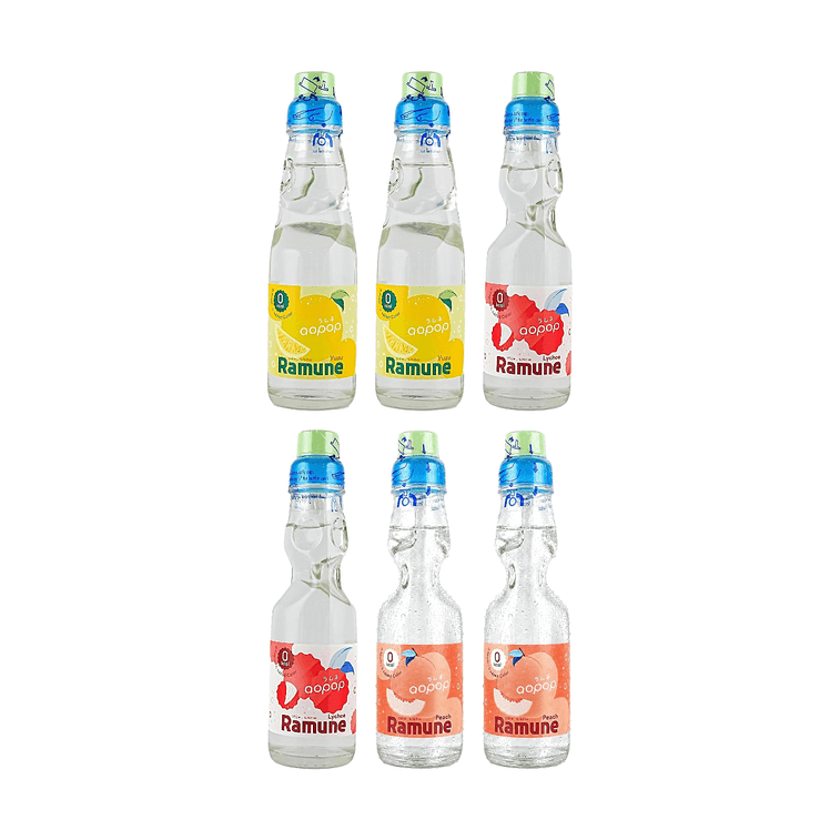 Ramune Marble Soda, Yuzu Flavor+Lychee Flavor+Peach Flavor, 6.76 fl oz*6【3 Flavors 6 Combo Packs】【0 Sugar 0 Fat】 10