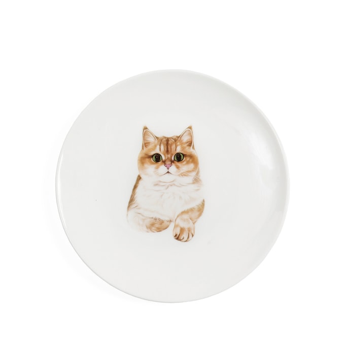  Pet Portrait Porcelain Middle Print 6” Plate - British Shorthair(Golden)