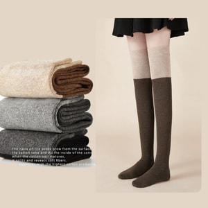 HSPM 신소홍수 인터넷 셀러 핫셀링 JK 레그 슬리밍 스플라이싱 무릎 위 스타킹 무릎 위 양말 브라운 스플라이싱 1켤레