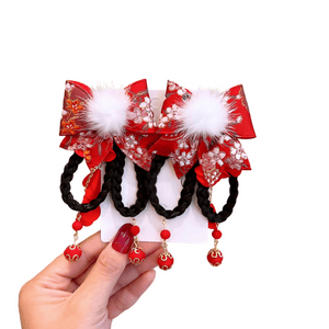 [중국 직배송] 밀리 아동용 새해 헤어 액세서리, 여아용 가발, 머리핀, 새해 인사 헤어 클립 [화이트 밍크 브레이드] 1쌍