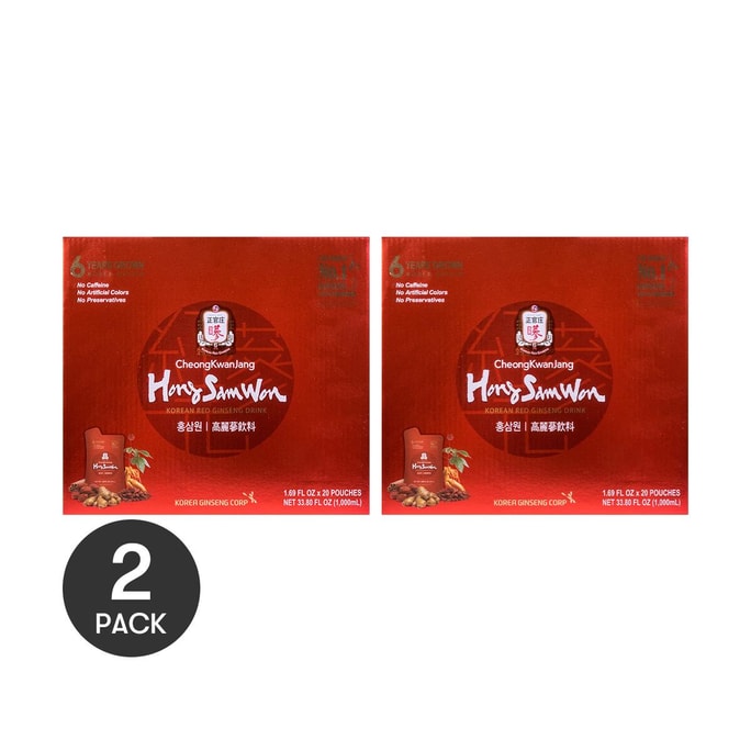 韓國JUNGKWANJANG正官莊 紅參元大禮盒 6年根高麗參滋補養顏飲 上班族必備 補氣血 20袋入*2【超值裝】