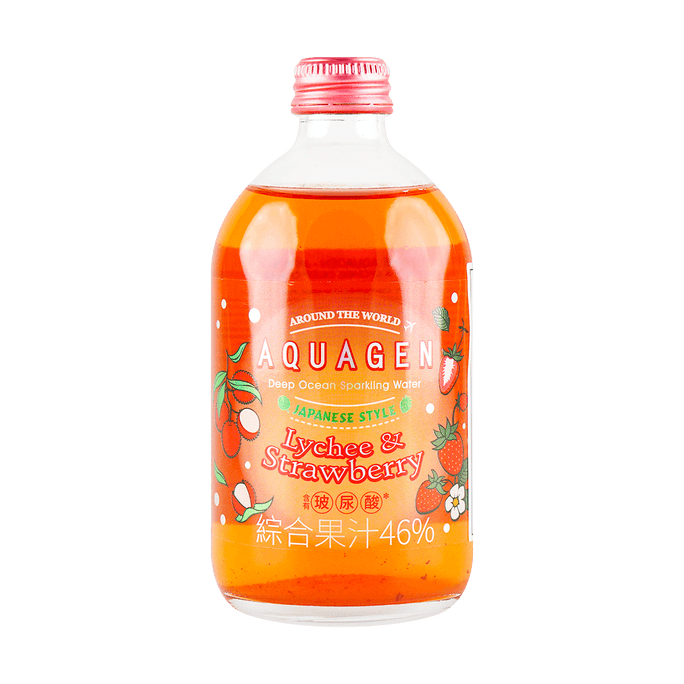 【健康加分】AQUAGEN 深海气泡饮料 日本草莓荔枝风味  330ml【 综合果汁46%】