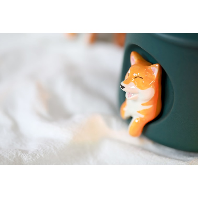 GINKGOHOME Cute Dog Ceramic Mug Wood Handle Design With Spoon And Lid - Green 16oz 9