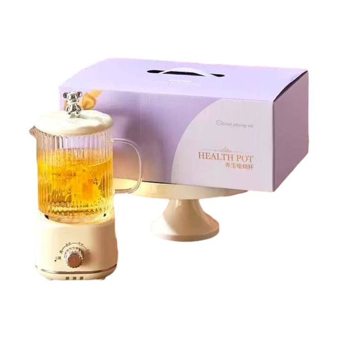 스티치 헬스팟 1000ml [과일차, 국화차, 목이버섯 수프, 제비집 수프, 이유식, 레몬차, 사과물, 흑설탕물] 고붕규산 유리, 차 우리는 용도와 건강 주전자 선물 세트, 미국 표준 110V, 세련된 디자인의 전기 주전자, 3단계 속도 조절, #크리미스타일, 360W 저속 조리 기능, 선물 상자 포함