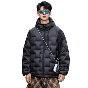 Unisex Windproof Waterproof Cold Resistant Duck Down Jacket Lightweight Warm Puffer Jacket Outerwear Obsidian Black M Size