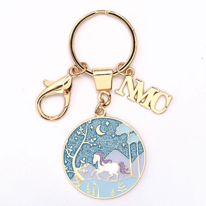 [중국 직배송] 중국 국립 박물관 - "말을 꿈꾸다" 열쇠고리, 중국식 펜던트, 별이 빛나는 하늘 - 몽환적인 파란색, 4*4cm