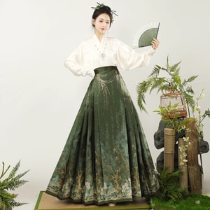 New Chinese Style Horse Face Skirt Hanfu Airplane Sleeve Two-Piece Set Bamboo Shadow Horse Face Skirt+Top L