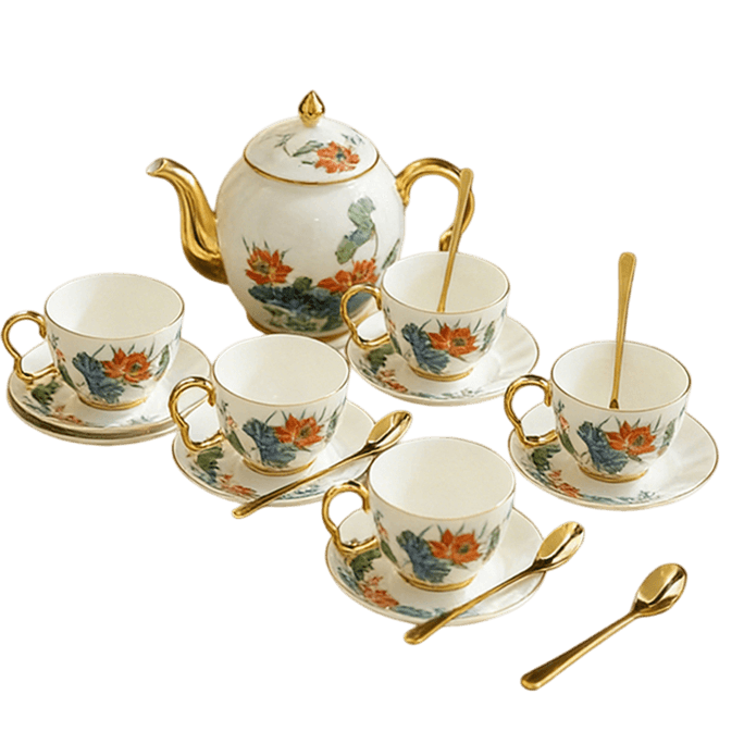 Chinese-style 13-piece coffee and tea set, creative cup and saucer set, household afternoon tea set, perfect for housewarming or birthday gifts