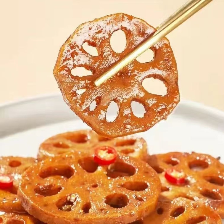 華衡 クリスピー 煮込み レンコン スライス、黒鴨風味、すぐに食べられるベジタリアンスナック、個包装、108g x 1パック 4