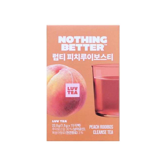 LUV TEA 복숭아 루이보스 티, 카페인 없는 허브 블렌드, 천연 복숭아 향, 뜨겁거나 차갑게 우릴 수 있는 피라미드 티백, 15개입 (22.5g/0.79 Oz)
