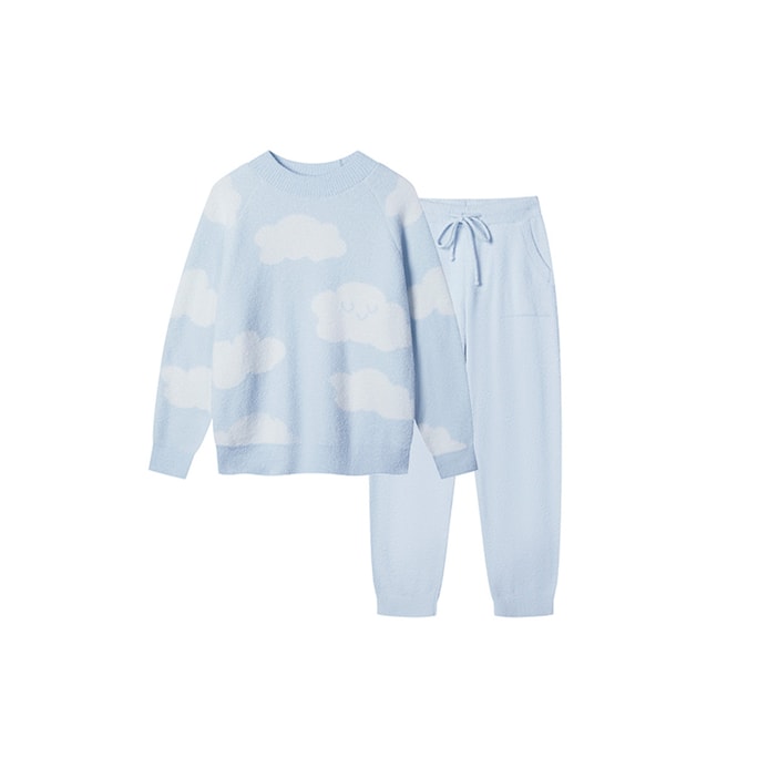 Soft Cloudy Pullover Lounge Wear Set Pajamas Gray Blue M