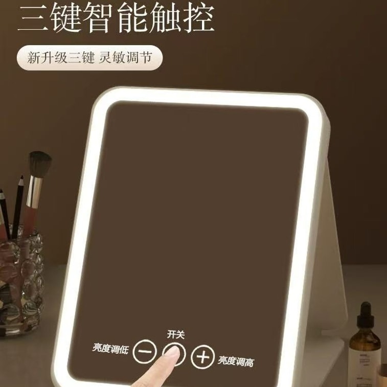 [중국 직배송] 통위안 셀렉티드 메이크업 거울, 조명 내장, 휴대용 접이식, 핑크 (1개), 3버튼 조작, 눈 보호를 위한 은은한 조명 3