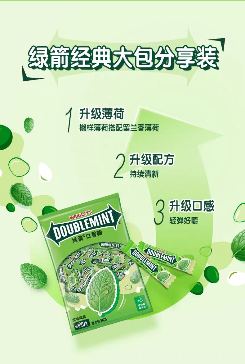 【中國直郵】 綠箭 口香糖 薄荷口味約100片*1袋