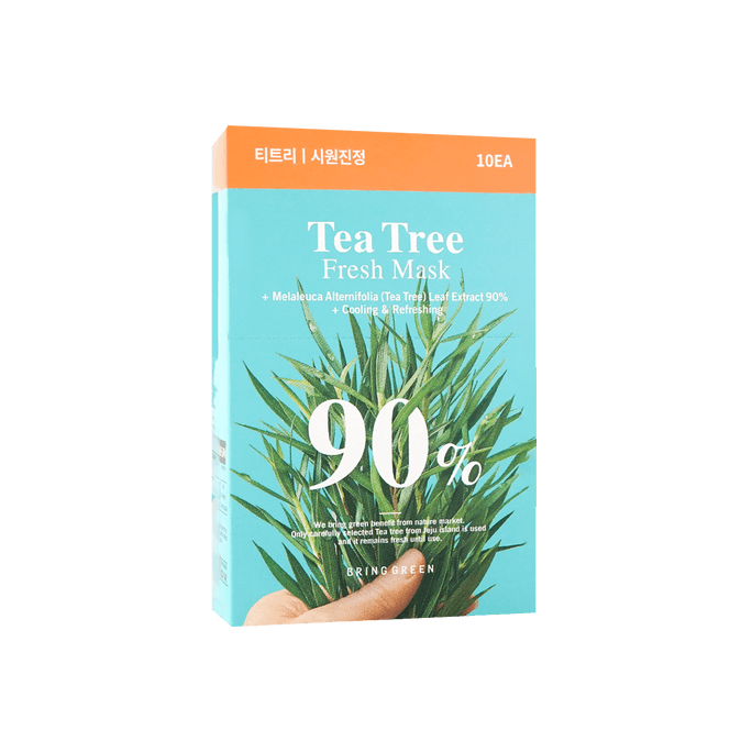 韩国BRING GREEN 茶树 90%植物精粹新鲜面膜 收敛控油 清凉提神 20g 10片入 边伯贤代言