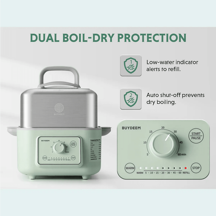 BUYDEEM北鼎 家用多功能电蒸锅 7档蒸煮时间 5L G5246 浅衫绿 【不含陶瓷蒸盘】 7