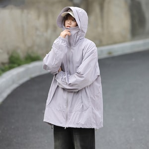 【中国直邮】  HSPM 新款户外出行防紫外线透气轻薄防晒服 浅灰紫 M
