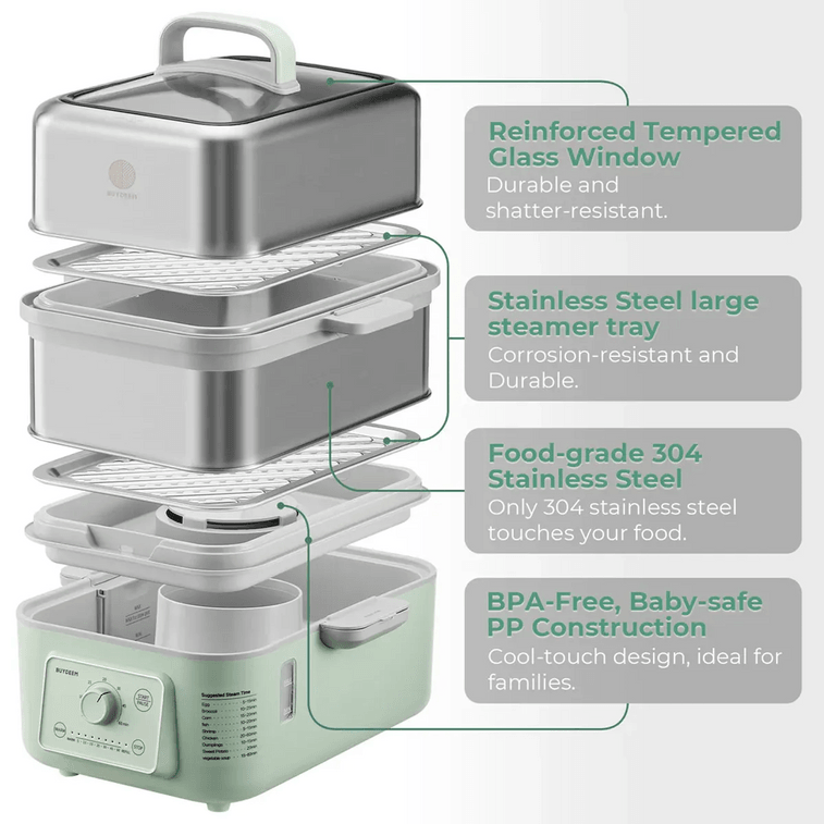 【立减$31.5到手价$178.49】BUYDEEM北鼎 家用双层电蒸锅 9.46L G5247 浅衫绿【不含陶瓷蒸盘】 11