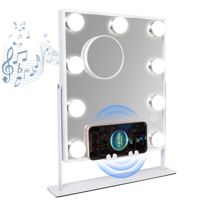 FENCHILIN Hollywood Vanity Mirror with Lights 9 Dimmable Bulbs Wireless Charger Bluetooth Makeup Mirror with Smart Touch