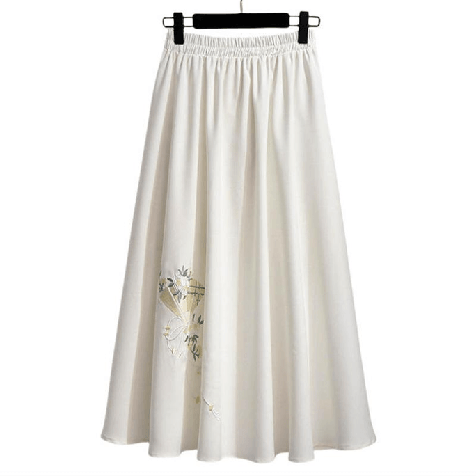 Chinese Style Embroidered Tang Suit Loose Skirts White M