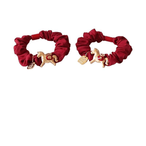 Chinese New Year Red Little Horse Small Intestine Hair Band Hair Accessory, Fu + Ji 7cm*2 Pieces
