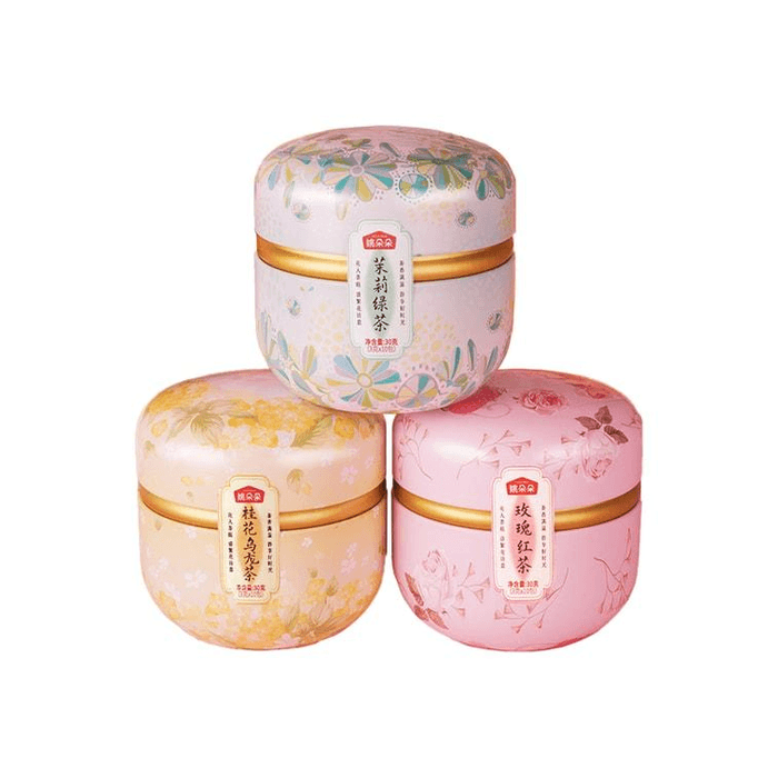 [중국 직배송] 야오둬둬 콜드브루 티백 꽃차 세트: 재스민 녹차 30g + 계화 우롱차 30g + 장미 홍차 30g (3개입 세트)