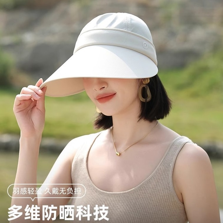 HSPM 防晒帽女夏季户外骑车大帽檐遮脸太阳帽子冰丝透气可拆卸空顶帽子高尔夫球帽 米色一个 3