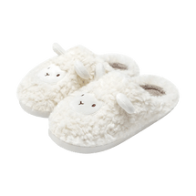 Sheep-shaped Cotton Slippers White Plush for Home Warmth Size 5.5-6