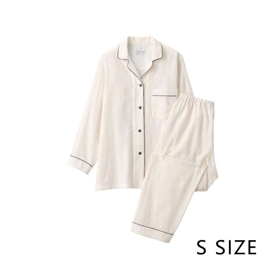【Expédition directe du Japon】 Japon MUJI Pyjama long à manches longues en gaze double couche pour femme, confortable, respirant et doux, blanc cassé, taille S, 1 ensemble