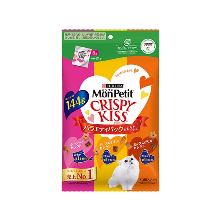 MONPETIT Crispy Kiss Cat Snacks Seafood+BBQ+Cheese Chicken 6g*24