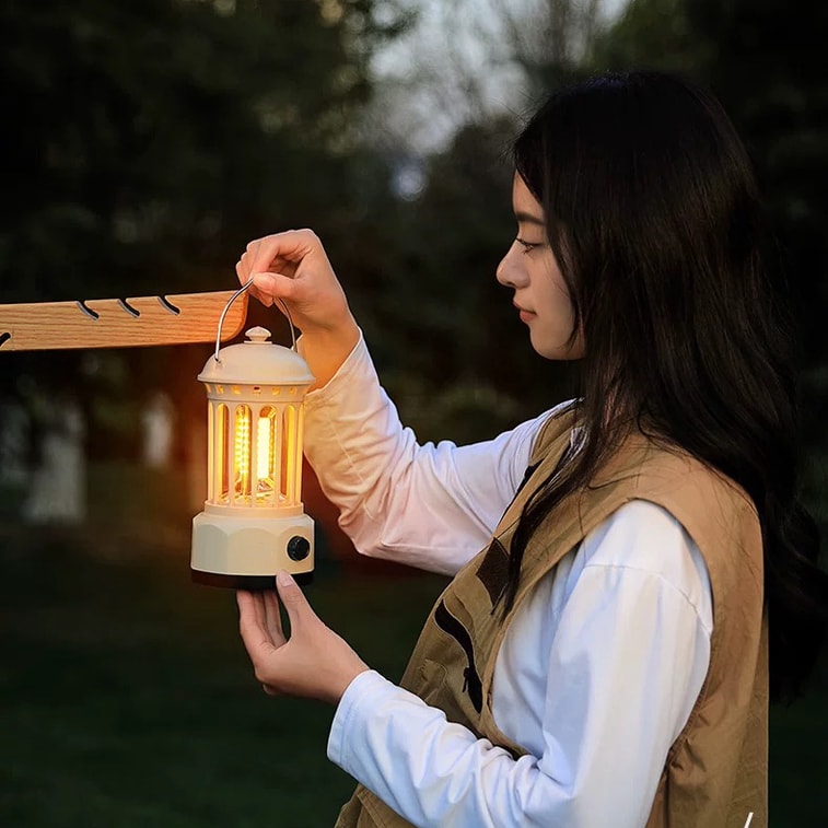 【North America】Retro Rechargeable Outdoor Camping Tent Lamp Courtyard Ambiance Light LED Lighting Handheld Lantern 8