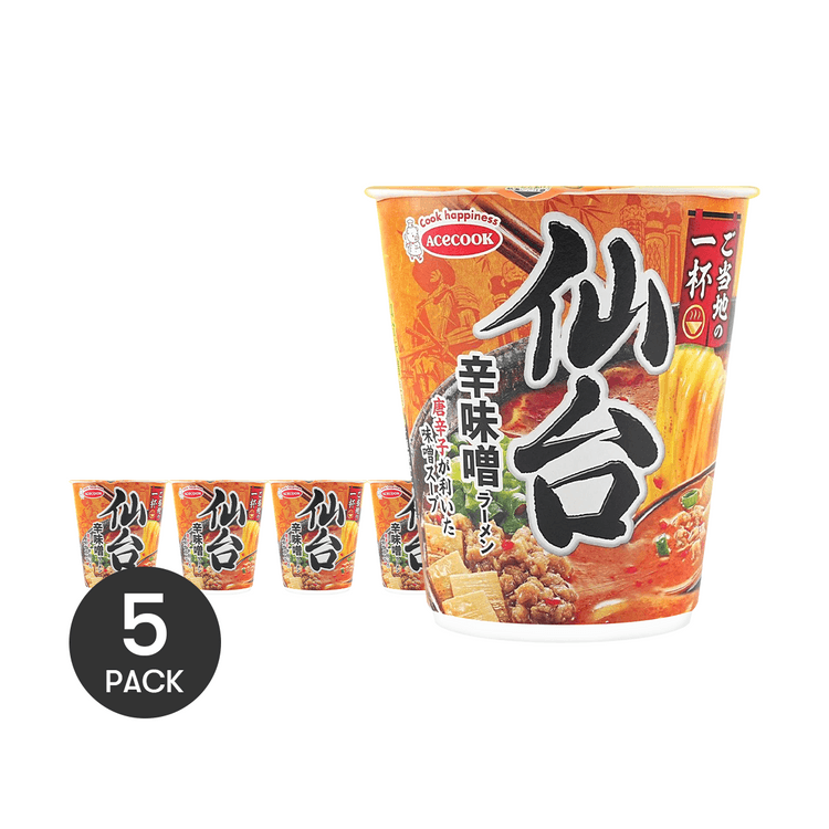 日本ACECOOK 仙台辣味噌拉面杯面62g*5【5桶装】 - 亚米