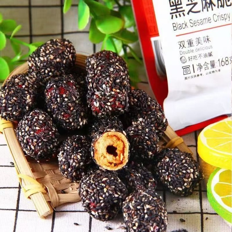 시홍 흑임자 크리스피 대추 168g, 신장산 홍대추, 씻지 않고 바삭하게 튀긴 대추, 영양 풍부하고 혈액 생성 촉진, 씨 없는 바삭한 스낵 10