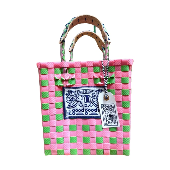 泰國 Goodgoods 小象手工編織手提野餐籃-粉綠拼色【2025爆款】1個