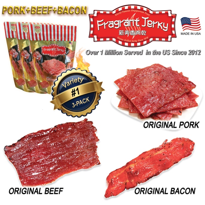Original Flavor Jerky (orig. pork 4oz./orig. beef 4oz./orig. bacon 4oz.) Total 12oz. Singapore-style jerky 340g