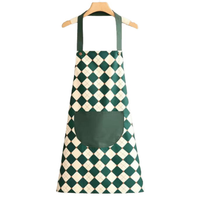 Fashionable household waterproof oil discharge apron with 1 dark green pocket