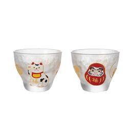 ISHIZUKA GLASS 石塚硝子||ADERIA 幸运招福小物酒杯||招财猫&达摩 90ml 2个