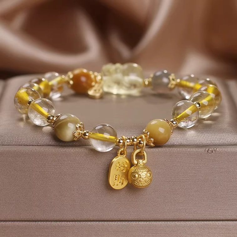 Wanbilin Sélection 【Richesse】 Bracelet en cristal de roche naturel et pierre de lune pour femme, attrape-trésors, 8 mm, énergie de richesse 5